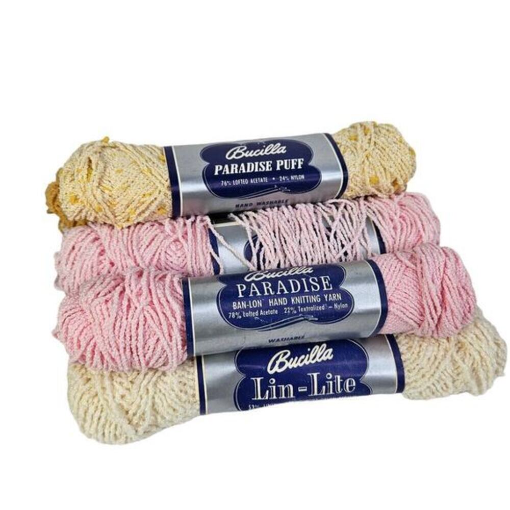 Bucilla Paradise and‎ Lin Lite Knitting Yarn Mixed Lot of 8 Skeins Acetate Vtg